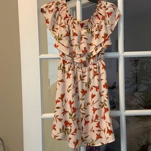Lovers + Friends Revolve ruffle off shoulder dress with floral pattern